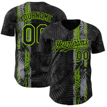 Загрузить изображение в средство просмотра галереи, Custom Black Neon Green 3D Hawaii Tropical Palm Leaves Authentic Baseball Jersey
