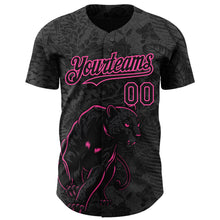 Load image into Gallery viewer, Custom Black Pink 3D Hawaii Tropical Palm Leaves And Animal Leopard Authentic Baseball Jersey