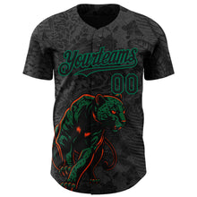 Laden Sie das Bild in den Galerie-Viewer, Custom Black Kelly Green 3D Hawaii Tropical Palm Leaves And Animal Leopard Authentic Baseball Jersey