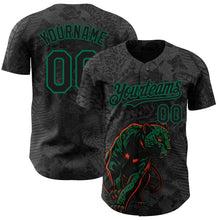 Laden Sie das Bild in den Galerie-Viewer, Custom Black Kelly Green 3D Hawaii Tropical Palm Leaves And Animal Leopard Authentic Baseball Jersey