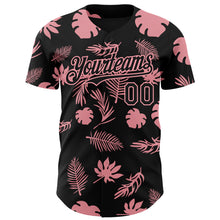 Load image into Gallery viewer, Custom Black Medium Pink 3D Hawaii Palm Leaves Authentic Baseball Jersey