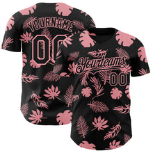 Load image into Gallery viewer, Custom Black Medium Pink 3D Hawaii Palm Leaves Authentic Baseball Jersey