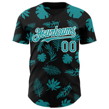 Load image into Gallery viewer, Custom Black Teal-White 3D Hawaii Palm Leaves Authentic Baseball Jersey