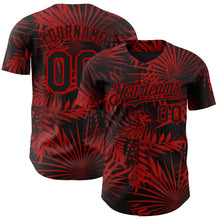 Charger l'image dans la galerie, Custom Black Red 3D Hawaii Palm Leaves Authentic Baseball Jersey