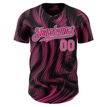 Load image into Gallery viewer, Custom Black Pink-White 3D Pattern Design Fluid Lines Authentic Baseball Jersey