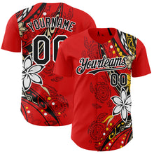 Charger l'image dans la galerie, Custom Red Black-White 3D Hawaii Flower Authentic Baseball Jersey