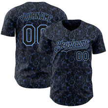 Load image into Gallery viewer, Custom Black Light Blue 3D Pattern Design Flower Authentic Baseball Jersey