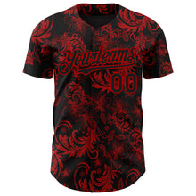 Charger l'image dans la galerie, Custom Black Red 3D Pattern Design Flower Authentic Baseball Jersey