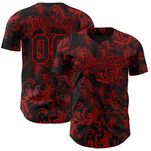 Charger l'image dans la galerie, Custom Black Red 3D Pattern Design Flower Authentic Baseball Jersey