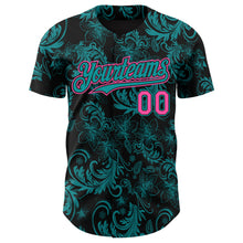 Charger l'image dans la galerie, Custom Black Pink-Teal 3D Pattern Design Flower Authentic Baseball Jersey