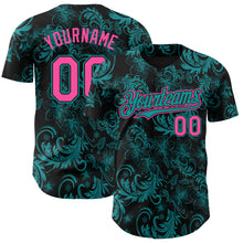 Charger l'image dans la galerie, Custom Black Pink-Teal 3D Pattern Design Flower Authentic Baseball Jersey