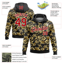 Загрузить изображение в средство просмотра галереи, Custom Stitched Black Red-White 3D Pattern Design Golden Subtle Floral Sports Pullover Sweatshirt Hoodie