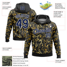 Load image into Gallery viewer, Custom Stitched Black Navy-White 3D Pattern Design Golden Subtle Floral Sports Pullover Sweatshirt Hoodie