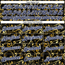 Load image into Gallery viewer, Custom Stitched Black Navy-White 3D Pattern Design Golden Subtle Floral Sports Pullover Sweatshirt Hoodie