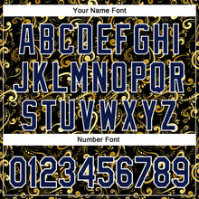 Load image into Gallery viewer, Custom Stitched Black Navy-White 3D Pattern Design Golden Subtle Floral Sports Pullover Sweatshirt Hoodie