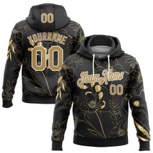 Load image into Gallery viewer, Custom Stitched Black Old Gold-White 3D Pattern Design Golden Subtle Floral Sports Pullover Sweatshirt Hoodie