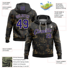Load image into Gallery viewer, Custom Stitched Black Dark Purple-Cream 3D Pattern Design Golden Subtle Floral Sports Pullover Sweatshirt Hoodie