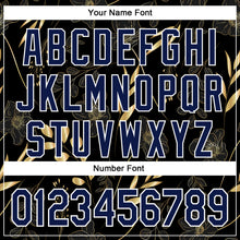 Load image into Gallery viewer, Custom Stitched Black Navy-White 3D Pattern Design Golden Subtle Floral Sports Pullover Sweatshirt Hoodie