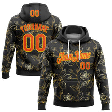 Load image into Gallery viewer, Custom Stitched Black Orange-Yellow 3D Pattern Design Golden Subtle Floral Sports Pullover Sweatshirt Hoodie