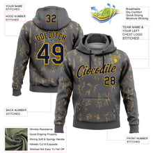 Load image into Gallery viewer, Custom Stitched Steel Gray Navy-Gold 3D Pattern Design Golden Subtle Floral Sports Pullover Sweatshirt Hoodie
