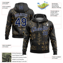 Load image into Gallery viewer, Custom Stitched Black Navy-White 3D Pattern Design Golden Subtle Floral Sports Pullover Sweatshirt Hoodie