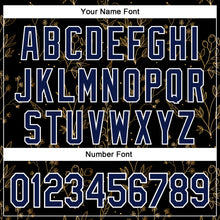 Load image into Gallery viewer, Custom Stitched Black Navy-White 3D Pattern Design Golden Subtle Floral Sports Pullover Sweatshirt Hoodie