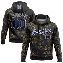 Load image into Gallery viewer, Custom Stitched Black Navy-White 3D Pattern Design Golden Subtle Floral Sports Pullover Sweatshirt Hoodie