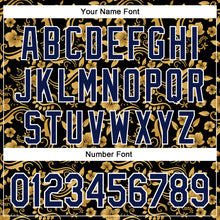 Load image into Gallery viewer, Custom Stitched Black Navy-White 3D Pattern Design Golden Subtle Floral Sports Pullover Sweatshirt Hoodie