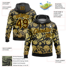 Load image into Gallery viewer, Custom Stitched Black Brown-Yellow 3D Pattern Design Golden Subtle Floral Sports Pullover Sweatshirt Hoodie