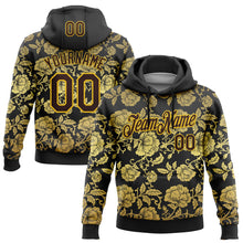 Load image into Gallery viewer, Custom Stitched Black Brown-Yellow 3D Pattern Design Golden Subtle Floral Sports Pullover Sweatshirt Hoodie