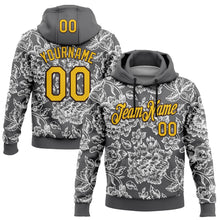 Load image into Gallery viewer, Custom Stitched Steel Gray Yellow-Brown 3D Pattern Design Subtle Floral Sports Pullover Sweatshirt Hoodie
