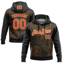 Load image into Gallery viewer, Custom Stitched Black Orange-Cream 3D Pattern Design Golden Subtle Floral Sports Pullover Sweatshirt Hoodie