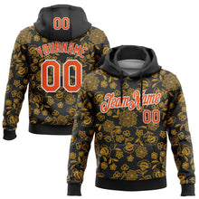 Load image into Gallery viewer, Custom Stitched Black Orange-White 3D Pattern Design Golden Subtle Floral Sports Pullover Sweatshirt Hoodie
