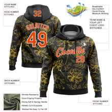Load image into Gallery viewer, Custom Stitched Black Orange-White 3D Pattern Design Golden Subtle Floral Sports Pullover Sweatshirt Hoodie