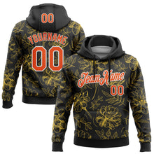 Load image into Gallery viewer, Custom Stitched Black Orange-White 3D Pattern Design Golden Subtle Floral Sports Pullover Sweatshirt Hoodie