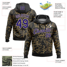 Load image into Gallery viewer, Custom Stitched Black Dark Purple-Cream 3D Pattern Design Golden Subtle Floral Sports Pullover Sweatshirt Hoodie
