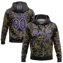 Load image into Gallery viewer, Custom Stitched Black Dark Purple-Cream 3D Pattern Design Golden Subtle Floral Sports Pullover Sweatshirt Hoodie