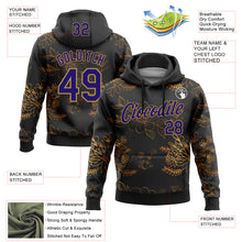 Load image into Gallery viewer, Custom Stitched Black Dark Purple-Old Gold 3D Pattern Design Golden Subtle Floral Sports Pullover Sweatshirt Hoodie