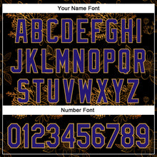 Load image into Gallery viewer, Custom Stitched Black Dark Purple-Old Gold 3D Pattern Design Golden Subtle Floral Sports Pullover Sweatshirt Hoodie