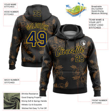 Load image into Gallery viewer, Custom Stitched Black Navy-Yellow 3D Pattern Design Golden Subtle Floral Sports Pullover Sweatshirt Hoodie
