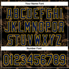 Load image into Gallery viewer, Custom Stitched Black Navy-Yellow 3D Pattern Design Golden Subtle Floral Sports Pullover Sweatshirt Hoodie