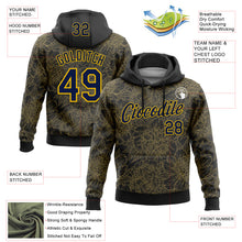 Load image into Gallery viewer, Custom Stitched Black Navy-Yellow 3D Pattern Design Golden Subtle Floral Sports Pullover Sweatshirt Hoodie