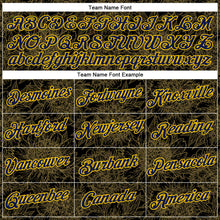 Load image into Gallery viewer, Custom Stitched Black Navy-Yellow 3D Pattern Design Golden Subtle Floral Sports Pullover Sweatshirt Hoodie