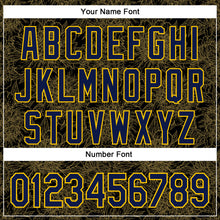 Load image into Gallery viewer, Custom Stitched Black Navy-Yellow 3D Pattern Design Golden Subtle Floral Sports Pullover Sweatshirt Hoodie