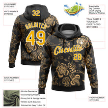Load image into Gallery viewer, Custom Stitched Black Gold-White 3D Pattern Design Golden Subtle Floral Sports Pullover Sweatshirt Hoodie