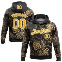 Load image into Gallery viewer, Custom Stitched Black Gold-White 3D Pattern Design Golden Subtle Floral Sports Pullover Sweatshirt Hoodie