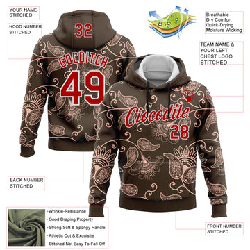 Custom Stitched Brown Red-White 3D Pattern Design Ethnic Paisley Floral Bandana Sports Pullover Sweatshirt Hoodie