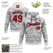 Laden Sie das Bild in den Galerie-Viewer, Custom Stitched White Red-Black 3D Pattern Design Ethnic Paisley Floral Bandana Sports Pullover Sweatshirt Hoodie