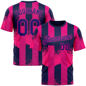 Custom Red Dark Purple-Hot Pink 3D Pattern Design Neon Stripe Sportswear Performance T-Shirt