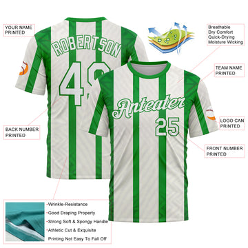 Custom White Green-Grass Green 3D Pattern Design Mexico Stripe Sportswear Performance T-Shirt